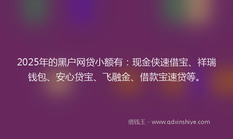 2025年的黑户网贷小额有：现金侠速借宝、祥瑞钱包、安心贷宝、飞融金、借款宝速贷等。