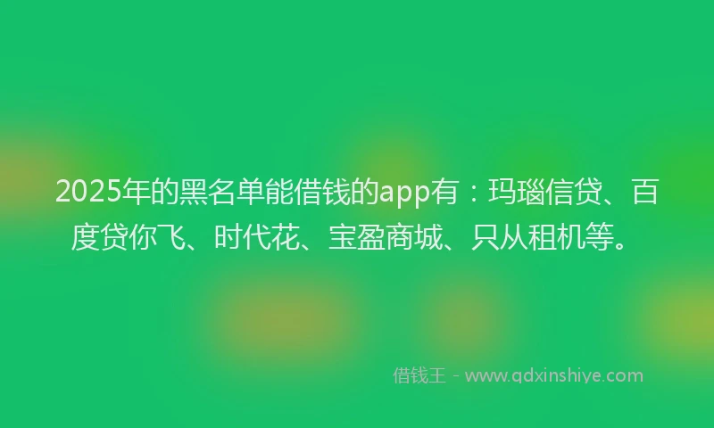 2025年的黑名单能借钱的app有：玛瑙信贷、百度贷你飞、时代花、宝盈商城、只从租机等。