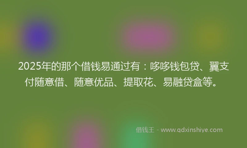 2025年的那个借钱易通过有：哆哆钱包贷、翼支付随意借、随意优品、提取花、易融贷盒等。