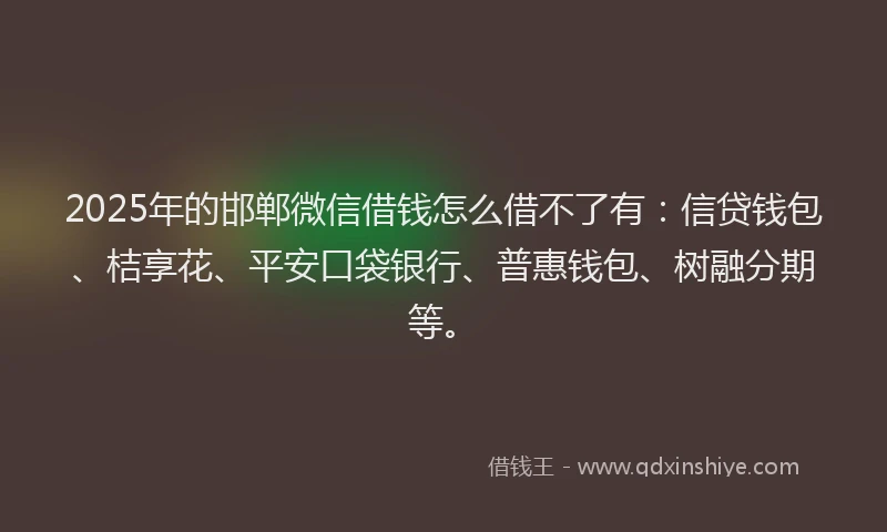 2025年的邯郸微信借钱怎么借不了有：信贷钱包、桔享花、平安口袋银行、普惠钱包、树融分期等。