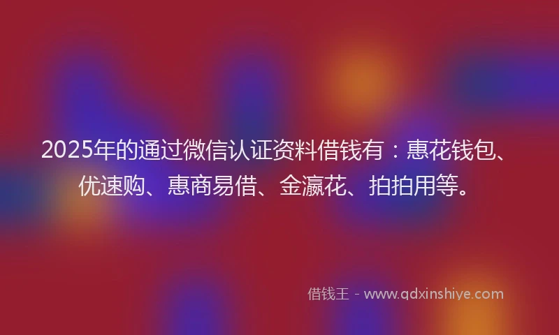 2025年的通过微信认证资料借钱有：惠花钱包、优速购、惠商易借、金瀛花、拍拍用等。