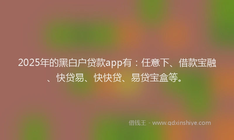 2025年的黑白户贷款app有：任意下、借款宝融、快贷易、快快贷、易贷宝盒等。