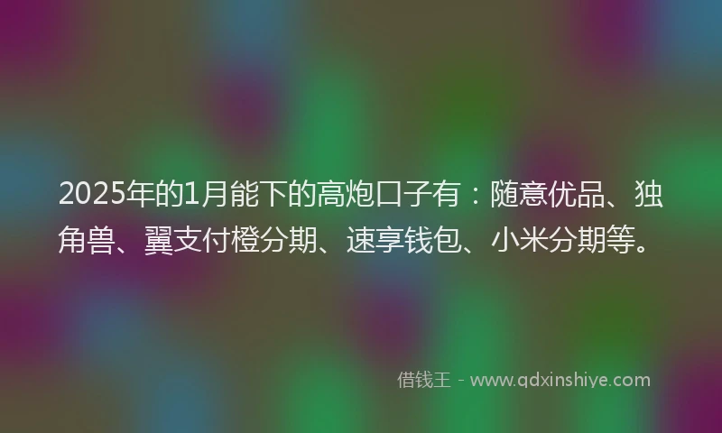 2025年的1月能下的高炮口子有：随意优品、独角兽、翼支付橙分期、速享钱包、小米分期等。