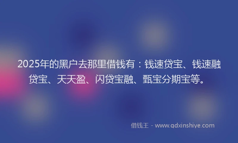 2025年的黑户去那里借钱有：钱速贷宝、钱速融贷宝、天天盈、闪贷宝融、甄宝分期宝等。