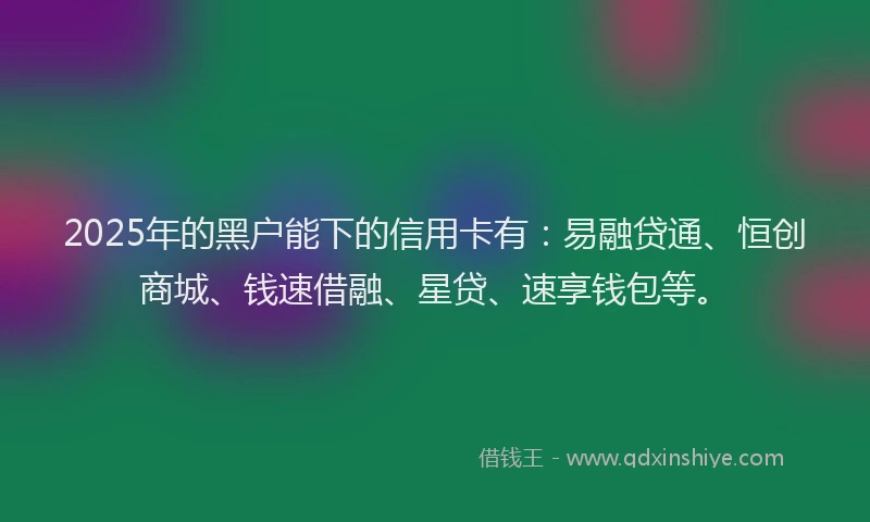 2025年的黑户能下的信用卡有：易融贷通、恒创商城、钱速借融、星贷、速享钱包等。