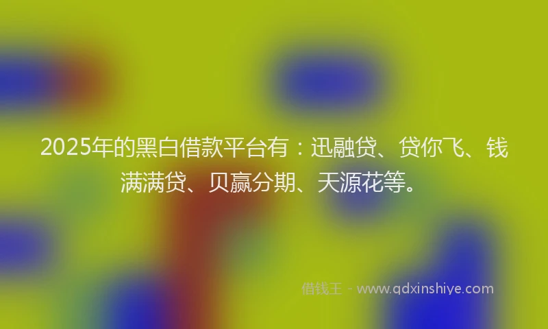 2025年的黑白借款平台有：迅融贷、贷你飞、钱满满贷、贝赢分期、天源花等。