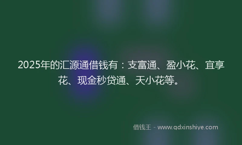 2025年的汇源通借钱有：支富通、盈小花、宜享花、现金秒贷通、天小花等。