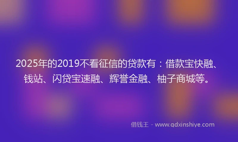 2025年的2019不看征信的贷款有：借款宝快融、钱站、闪贷宝速融、辉誉金融、柚子商城等。