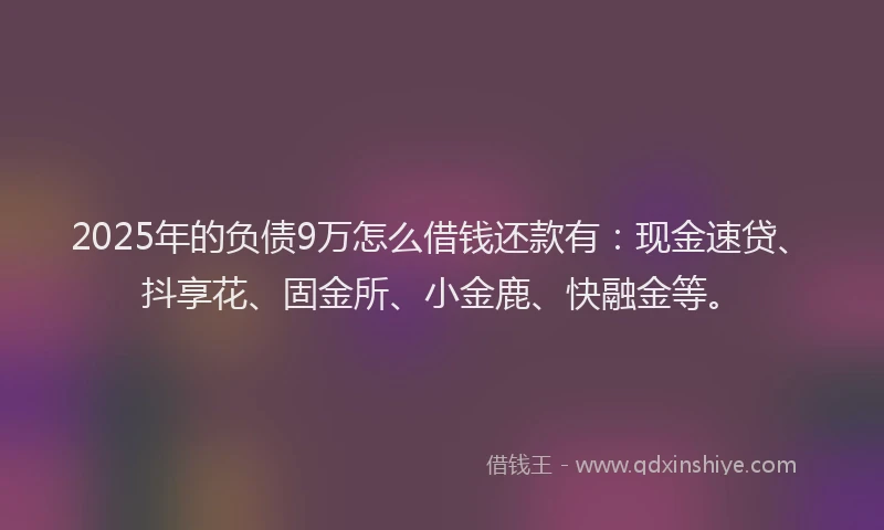 2025年的负债9万怎么借钱还款有：现金速贷、抖享花、固金所、小金鹿、快融金等。