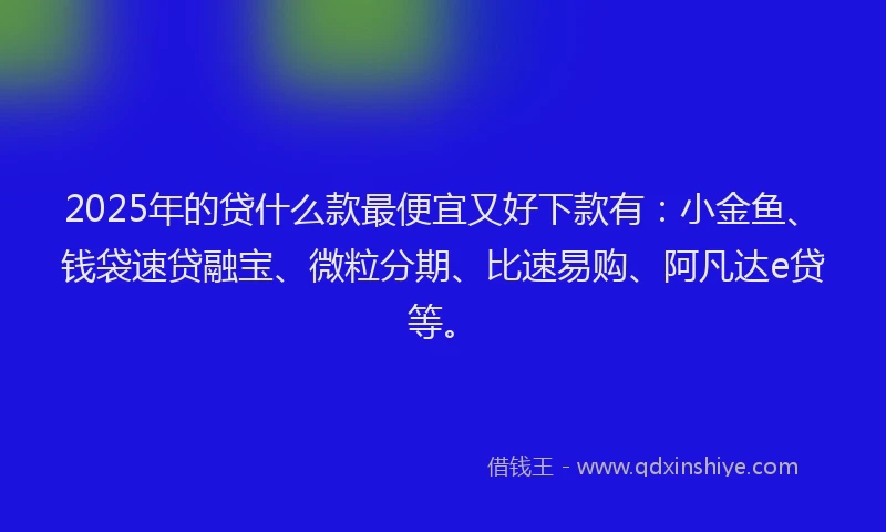2025年的贷什么款最便宜又好下款有：小金鱼、钱袋速贷融宝、微粒分期、比速易购、阿凡达e贷等。
