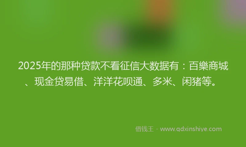 2025年的那种贷款不看征信大数据有：百樂商城、现金贷易借、洋洋花呗通、多米、闲猪等。