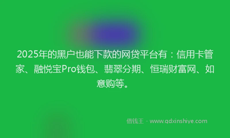 2025年的黑户也能下款的网贷平台有：信用卡管家、融悦宝Pro钱包、翡翠分期、恒瑞财富网、如意购等。
