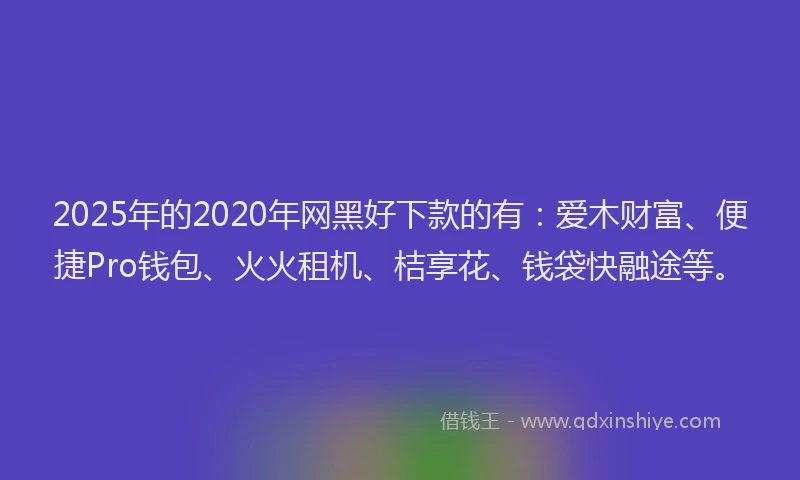 2025年的2020年网黑好下款的有：爱木财富、便捷Pro钱包、火火租机、桔享花、钱袋快融途等。