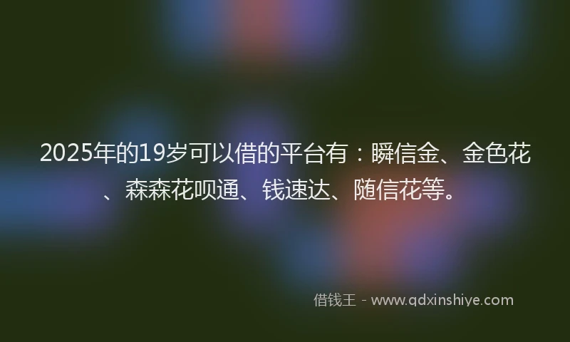 2025年的19岁可以借的平台有：瞬信金、金色花、森森花呗通、钱速达、随信花等。