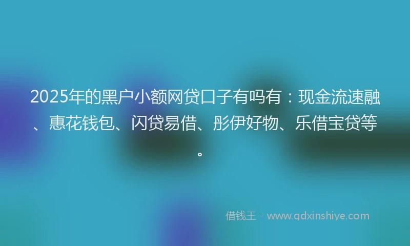 2025年的黑户小额网贷口子有吗有：现金流速融、惠花钱包、闪贷易借、彤伊好物、乐借宝贷等。