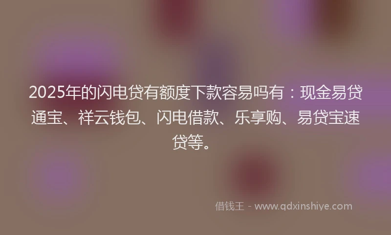 2025年的闪电贷有额度下款容易吗有：现金易贷通宝、祥云钱包、闪电借款、乐享购、易贷宝速贷等。