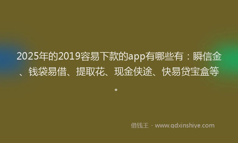 2025年的2019容易下款的app有哪些有：瞬信金、钱袋易借、提取花、现金侠途、快易贷宝盒等。