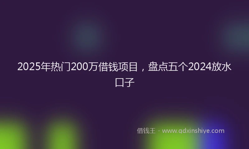 2025年热门200万借钱项目，盘点五个2024放水口子