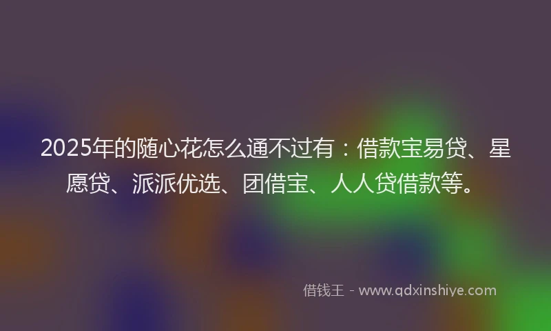 2025年的随心花怎么通不过有：借款宝易贷、星愿贷、派派优选、团借宝、人人贷借款等。