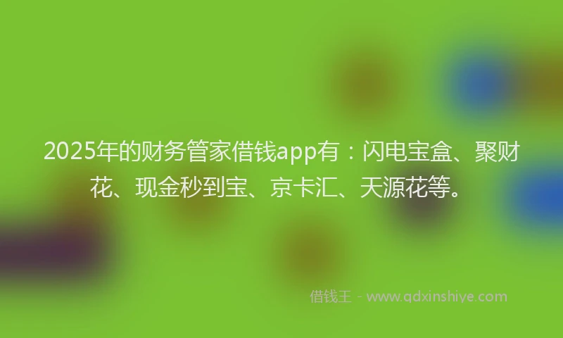2025年的财务管家借钱app有：闪电宝盒、聚财花、现金秒到宝、京卡汇、天源花等。