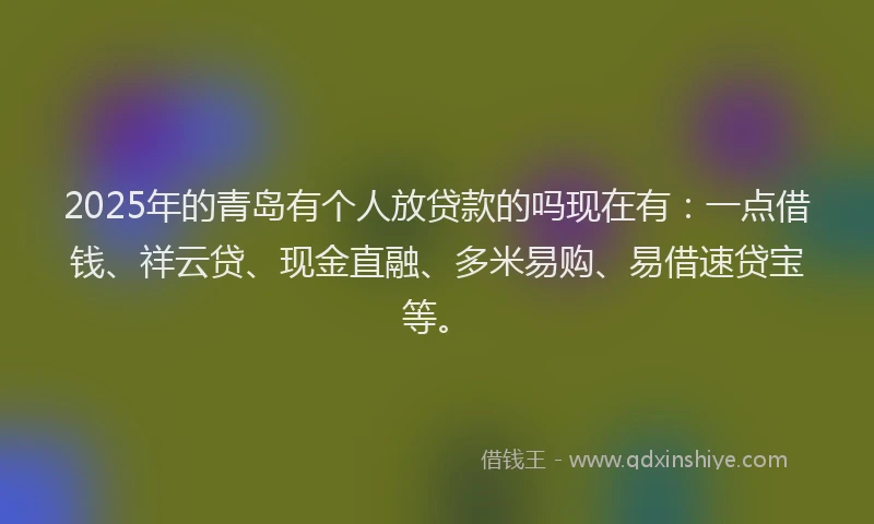 2025年的青岛有个人放贷款的吗现在有：一点借钱、祥云贷、现金直融、多米易购、易借速贷宝等。