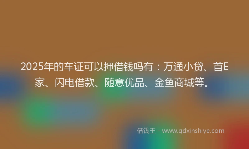 2025年的车证可以押借钱吗有：万通小贷、首E家、闪电借款、随意优品、金鱼商城等。