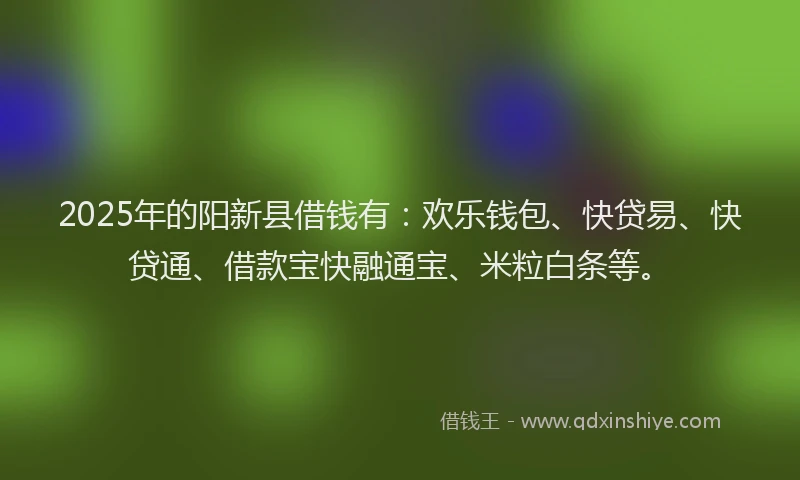 2025年的阳新县借钱有：欢乐钱包、快贷易、快贷通、借款宝快融通宝、米粒白条等。