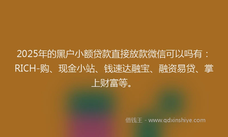 2025年的黑户小额贷款直接放款微信可以吗有：RICH-购、现金小站、钱速达融宝、融资易贷、掌上财富等。