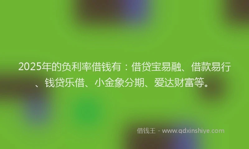 2025年的负利率借钱有：借贷宝易融、借款易行、钱贷乐借、小金象分期、爱达财富等。