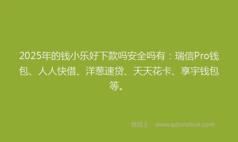 2025年的钱小乐好下款吗安全吗有：瑞信Pro钱包、人人快借、洋葱速贷、天天花卡、享宇钱包等。