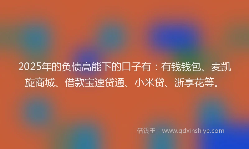 2025年的负债高能下的口子有：有钱钱包、麦凯旋商城、借款宝速贷通、小米贷、浙享花等。