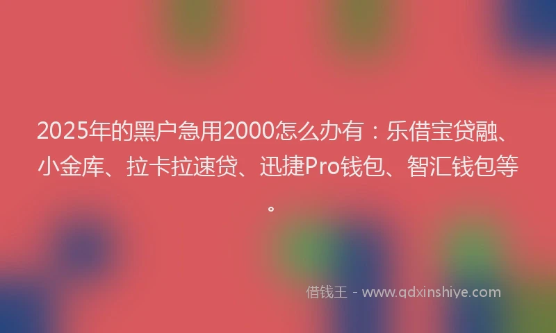 2025年的黑户急用2000怎么办有：乐借宝贷融、小金库、拉卡拉速贷、迅捷Pro钱包、智汇钱包等。