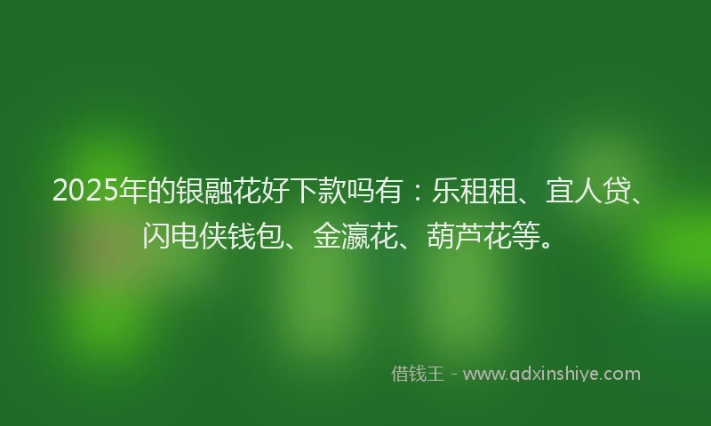 2025年的银融花好下款吗有：乐租租、宜人贷、闪电侠钱包、金瀛花、葫芦花等。