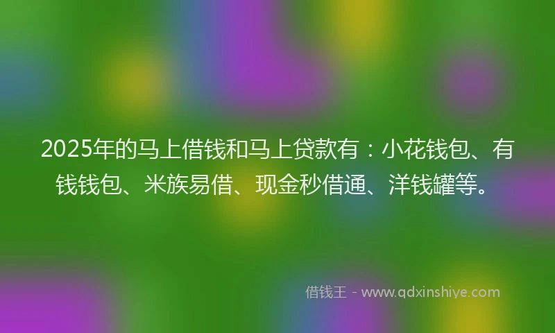 2025年的马上借钱和马上贷款有：小花钱包、有钱钱包、米族易借、现金秒借通、洋钱罐等。