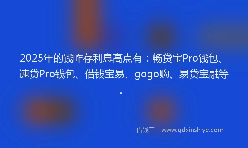 2025年的钱咋存利息高点有：畅贷宝Pro钱包、速贷Pro钱包、借钱宝易、gogo购、易贷宝融等。