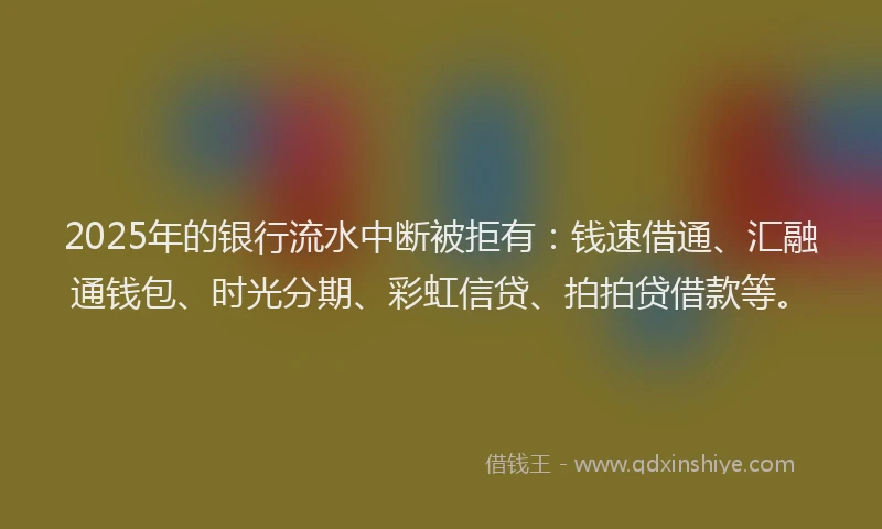 2025年的银行流水中断被拒有：钱速借通、汇融通钱包、时光分期、彩虹信贷、拍拍贷借款等。