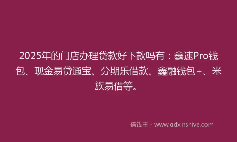 2025年的门店办理贷款好下款吗有：鑫速Pro钱包、现金易贷通宝、分期乐借款、鑫融钱包+、米族易借等。