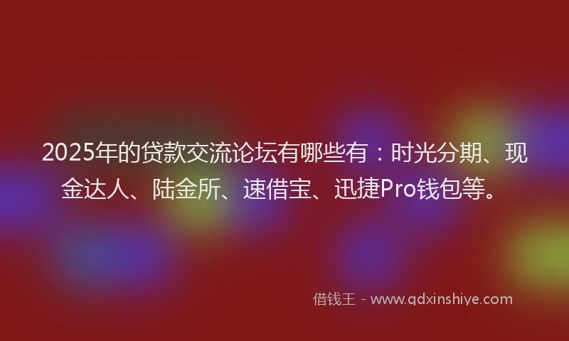 2025年的贷款交流论坛有哪些有：时光分期、现金达人、陆金所、速借宝、迅捷Pro钱包等。
