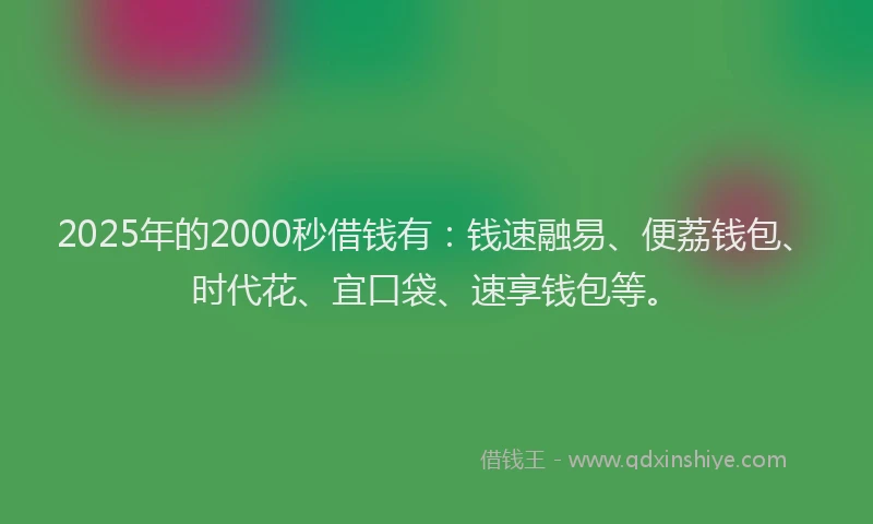 2025年的2000秒借钱有：钱速融易、便荔钱包、时代花、宜口袋、速享钱包等。