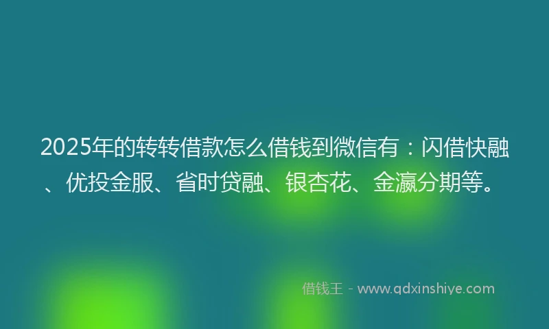 2025年的转转借款怎么借钱到微信有：闪借快融、优投金服、省时贷融、银杏花、金瀛分期等。