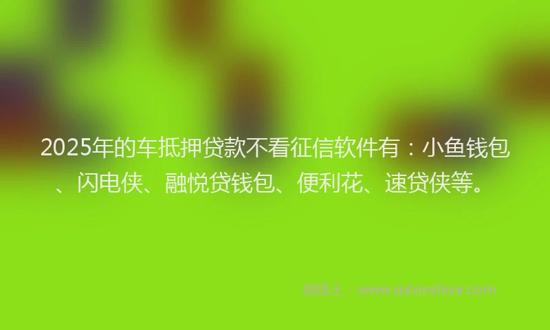 2025年的车抵押贷款不看征信软件有：小鱼钱包、闪电侠、融悦贷钱包、便利花、速贷侠等。