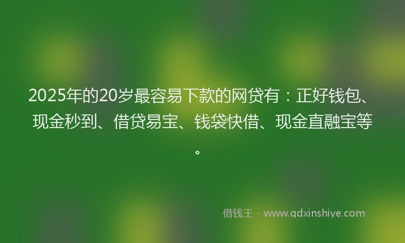 2025年的20岁最容易下款的网贷有：正好钱包、现金秒到、借贷易宝、钱袋快借、现金直融宝等。
