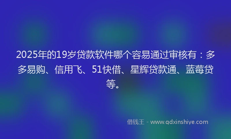 2025年的19岁贷款软件哪个容易通过审核有：多多易购、信用飞、51快借、星辉贷款通、蓝莓贷等。