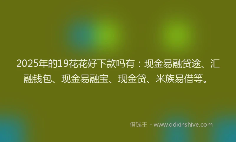 2025年的19花花好下款吗有：现金易融贷途、汇融钱包、现金易融宝、现金贷、米族易借等。