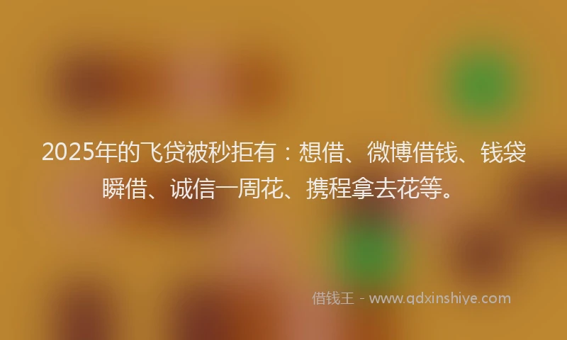 2025年的飞贷被秒拒有：想借、微博借钱、钱袋瞬借、诚信一周花、携程拿去花等。