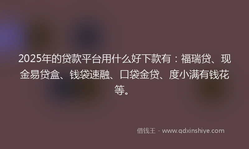 2025年的贷款平台用什么好下款有：福瑞贷、现金易贷盒、钱袋速融、口袋金贷、度小满有钱花等。