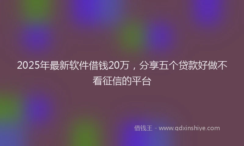 2025年最新软件借钱20万，分享五个贷款好做不看征信的平台