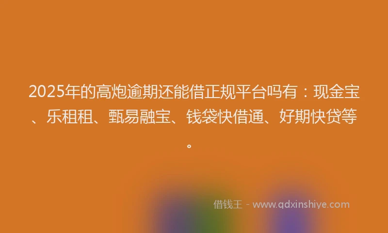 2025年的高炮逾期还能借正规平台吗有：现金宝、乐租租、甄易融宝、钱袋快借通、好期快贷等。