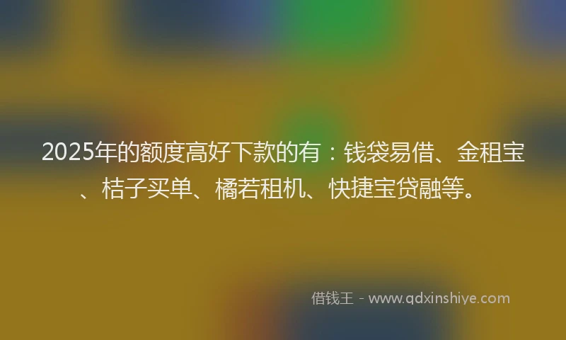 2025年的额度高好下款的有：钱袋易借、金租宝、桔子买单、橘若租机、快捷宝贷融等。
