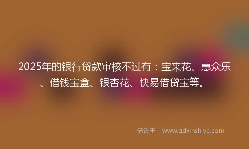 2025年的银行贷款审核不过有：宝来花、惠众乐、借钱宝盒、银杏花、快易借贷宝等。